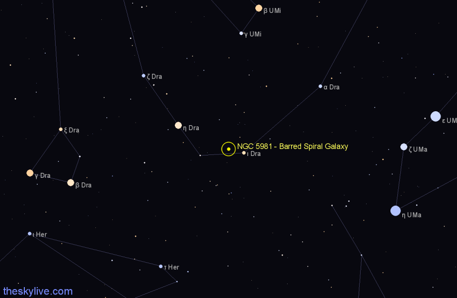 Finder chart NGC 5981 - Barred Spiral Galaxy in Draco star