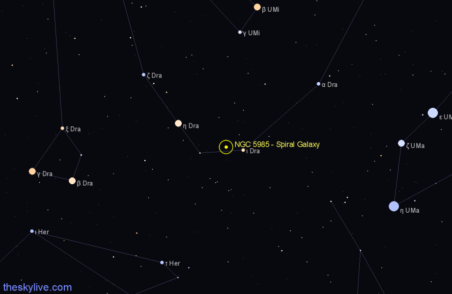 Finder chart NGC 5985 - Spiral Galaxy in Draco star