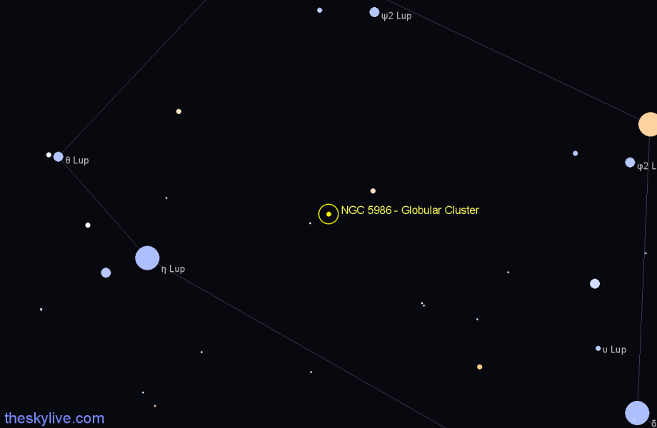 Finder chart NGC 5986 - Globular Cluster in Lupus star