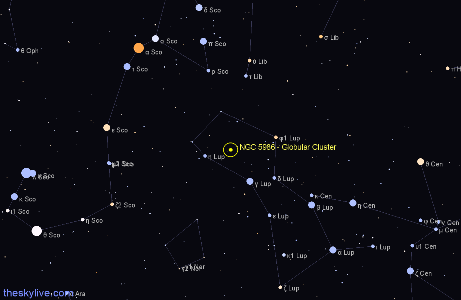 Finder chart NGC 5986 - Globular Cluster in Lupus star