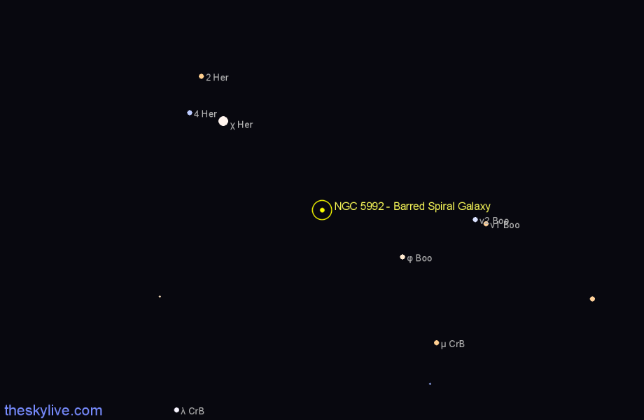 Finder chart NGC 5992 - Barred Spiral Galaxy in Boötes star