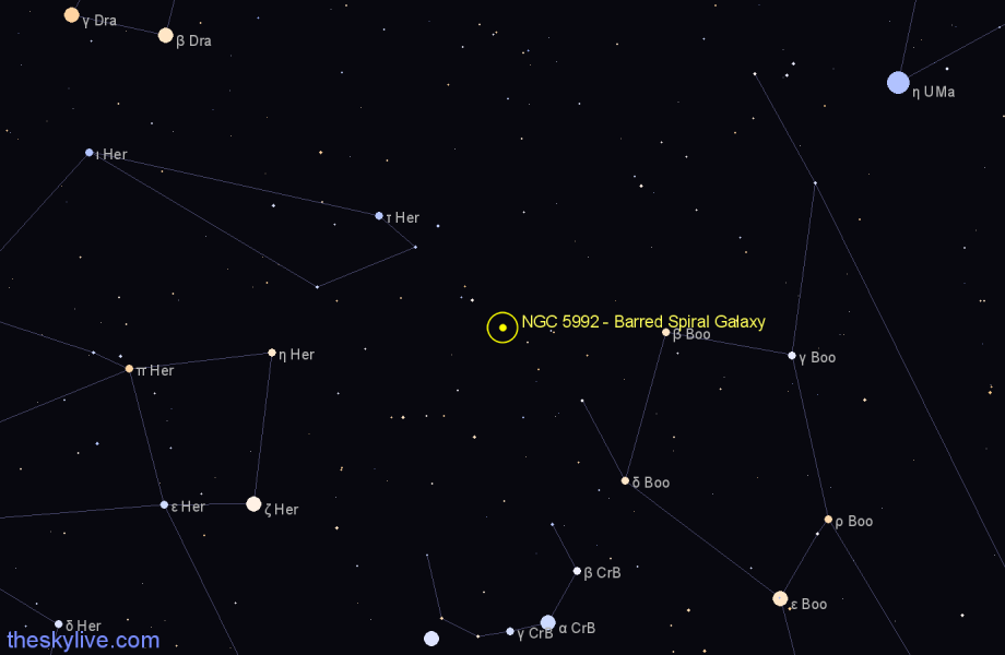 Finder chart NGC 5992 - Barred Spiral Galaxy in Boötes star