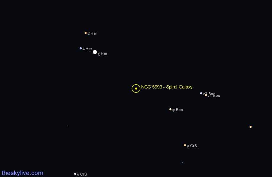 Finder chart NGC 5993 - Spiral Galaxy in Boötes star