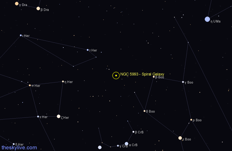 Finder chart NGC 5993 - Spiral Galaxy in Boötes star