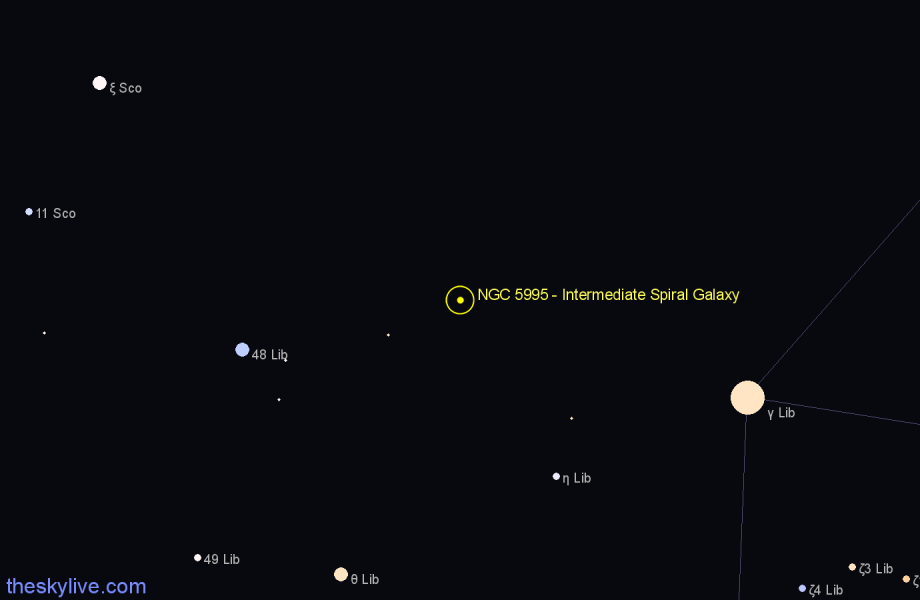 Finder chart NGC 5995 - Intermediate Spiral Galaxy in Libra star