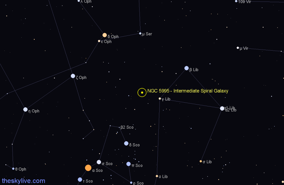 Finder chart NGC 5995 - Intermediate Spiral Galaxy in Libra star