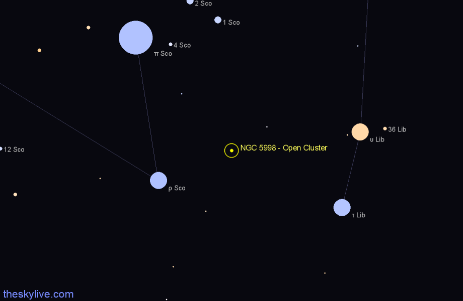 Finder chart NGC 5998 - Open Cluster in Scorpius star