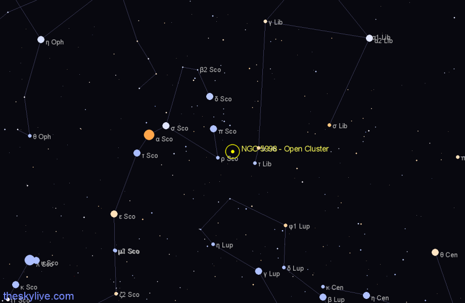 Finder chart NGC 5998 - Open Cluster in Scorpius star