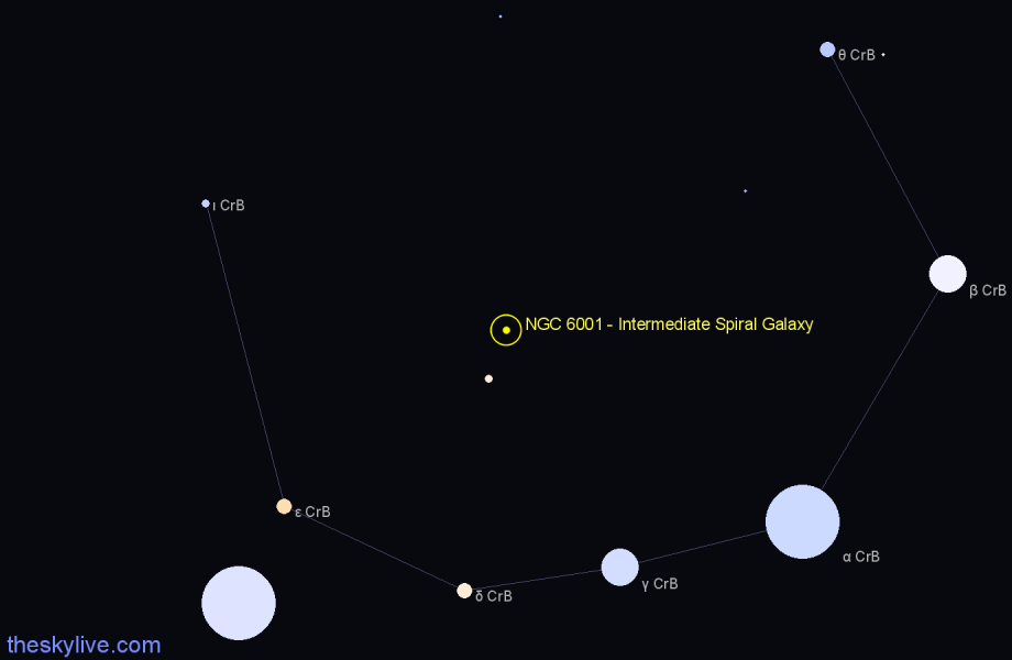 Finder chart NGC 6001 - Intermediate Spiral Galaxy in Corona Borealis star
