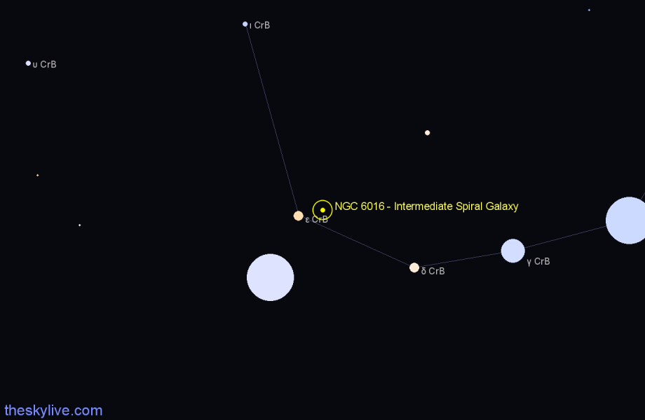 Finder chart NGC 6016 - Intermediate Spiral Galaxy in Corona Borealis star