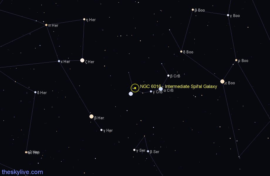 Finder chart NGC 6016 - Intermediate Spiral Galaxy in Corona Borealis star