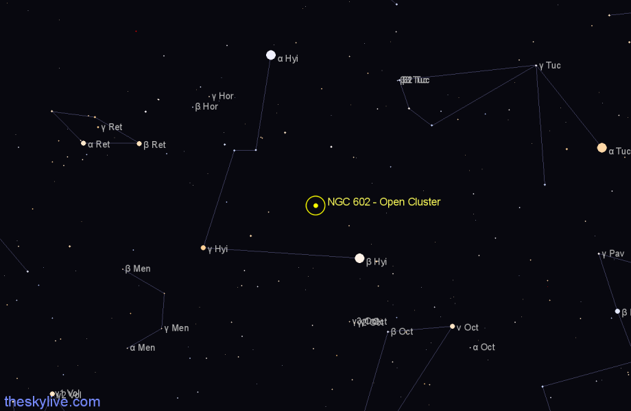 Finder chart NGC 602 - Open Cluster in Hydrus star