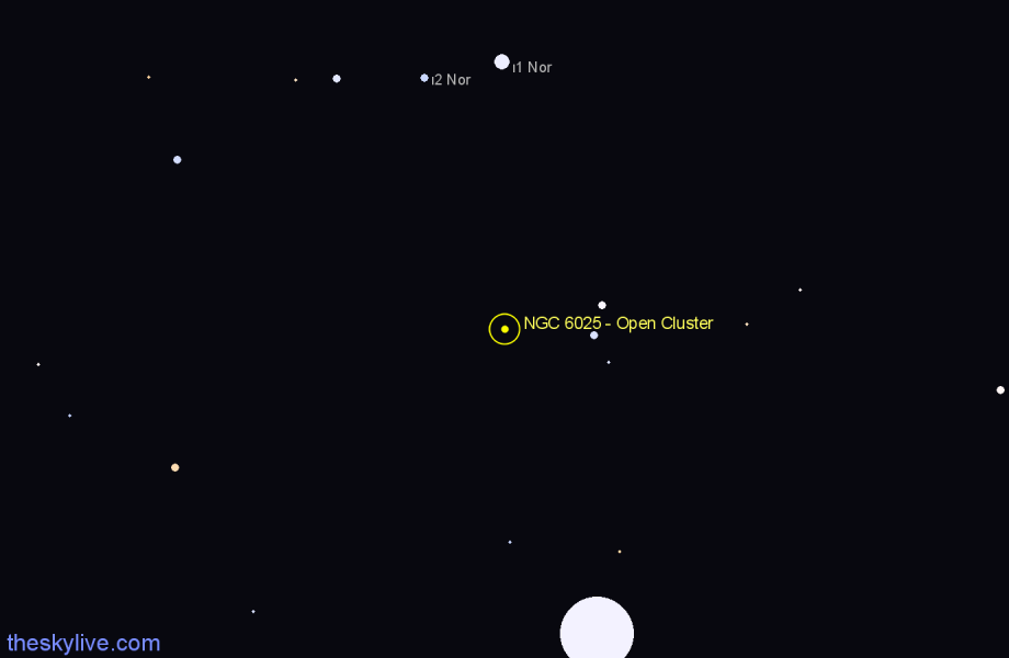 Finder chart NGC 6025 - Open Cluster in Triangulum Australe star