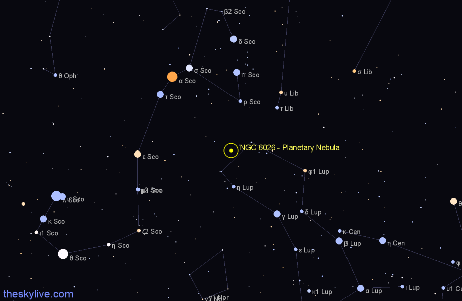 Finder chart NGC 6026 - Planetary Nebula in Lupus star
