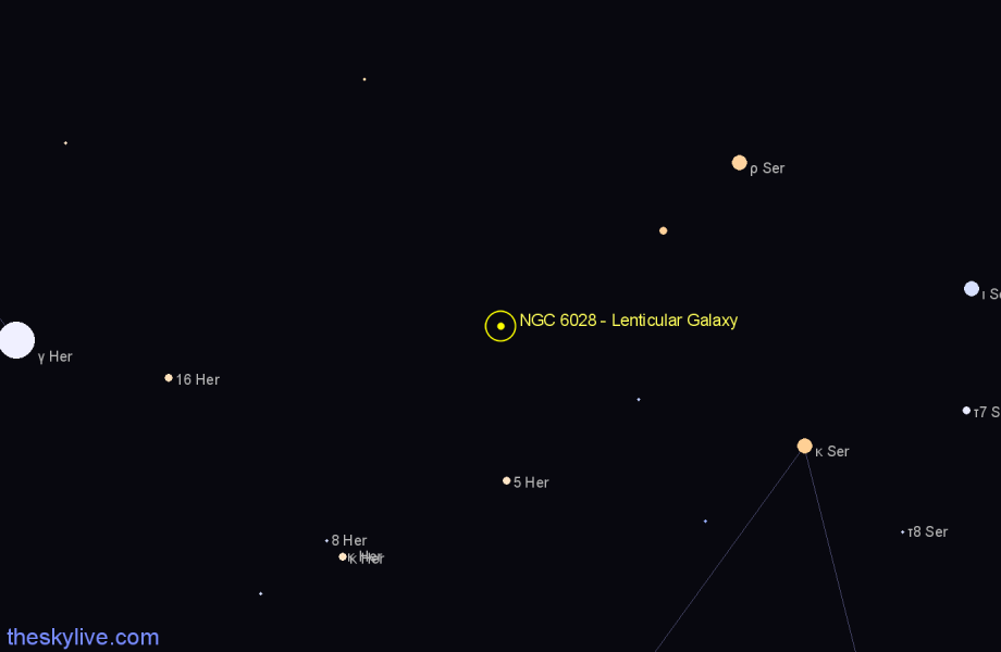 Finder chart NGC 6028 - Lenticular Galaxy in Hercules star