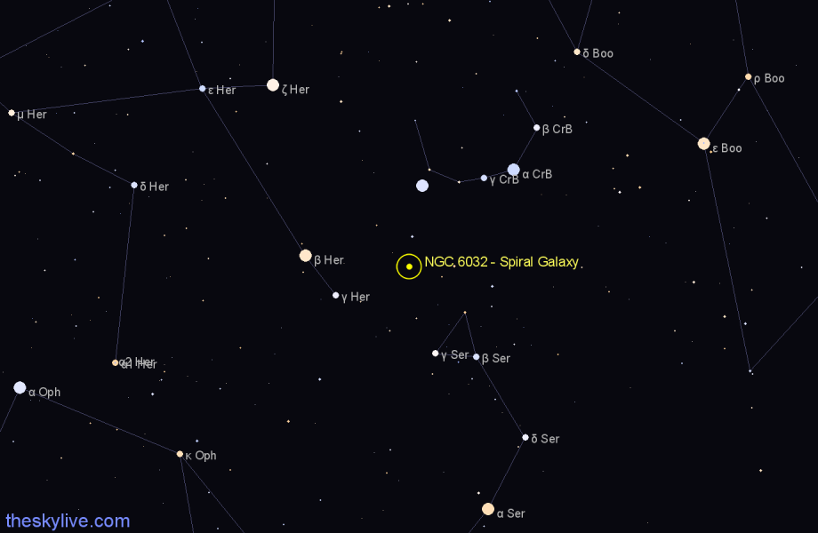 Finder chart NGC 6032 - Spiral Galaxy in Hercules star
