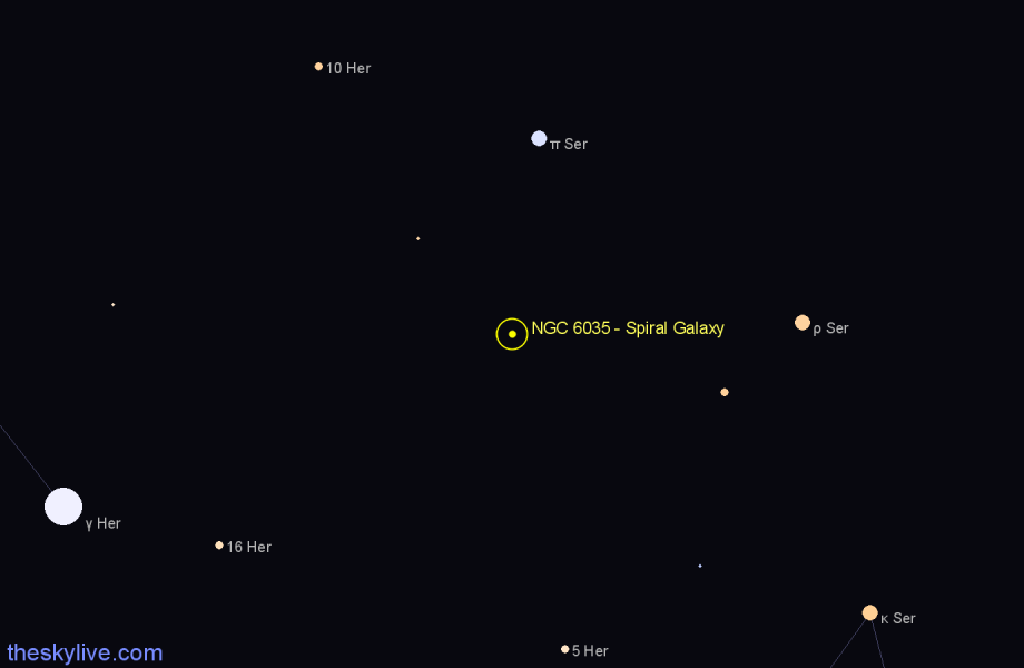 Finder chart NGC 6035 - Spiral Galaxy in Hercules star