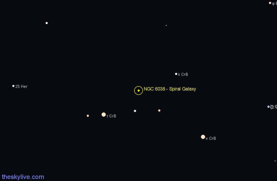 Finder chart NGC 6038 - Spiral Galaxy in Corona Borealis star
