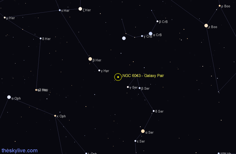 Finder chart NGC 6043 - Galaxy Pair in Hercules star