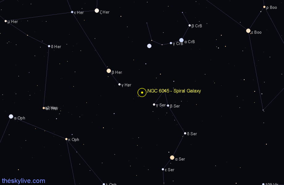 Finder chart NGC 6045 - Spiral Galaxy in Hercules star