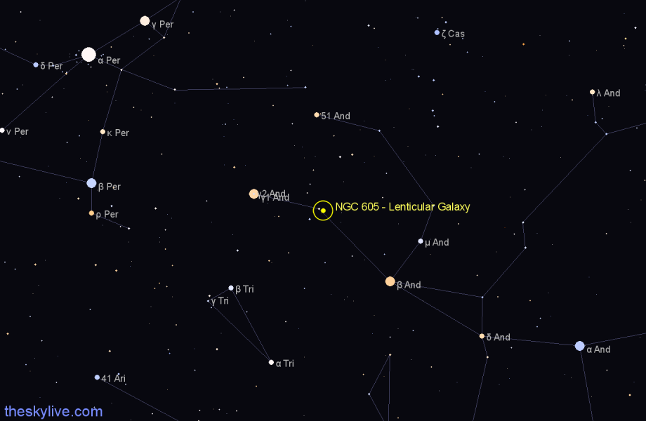 Finder chart NGC 605 - Lenticular Galaxy in Andromeda star