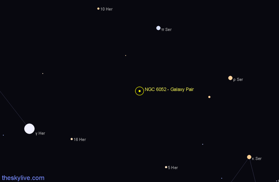 Finder chart NGC 6052 - Galaxy Pair in Hercules star