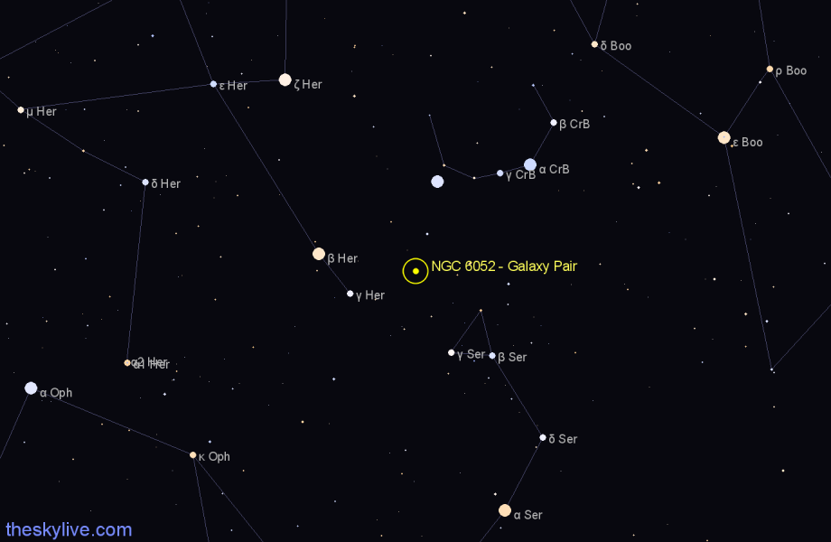 Finder chart NGC 6052 - Galaxy Pair in Hercules star