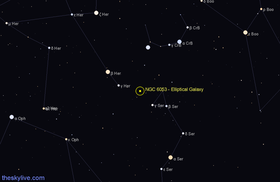 Finder chart NGC 6053 - Elliptical Galaxy in Hercules star