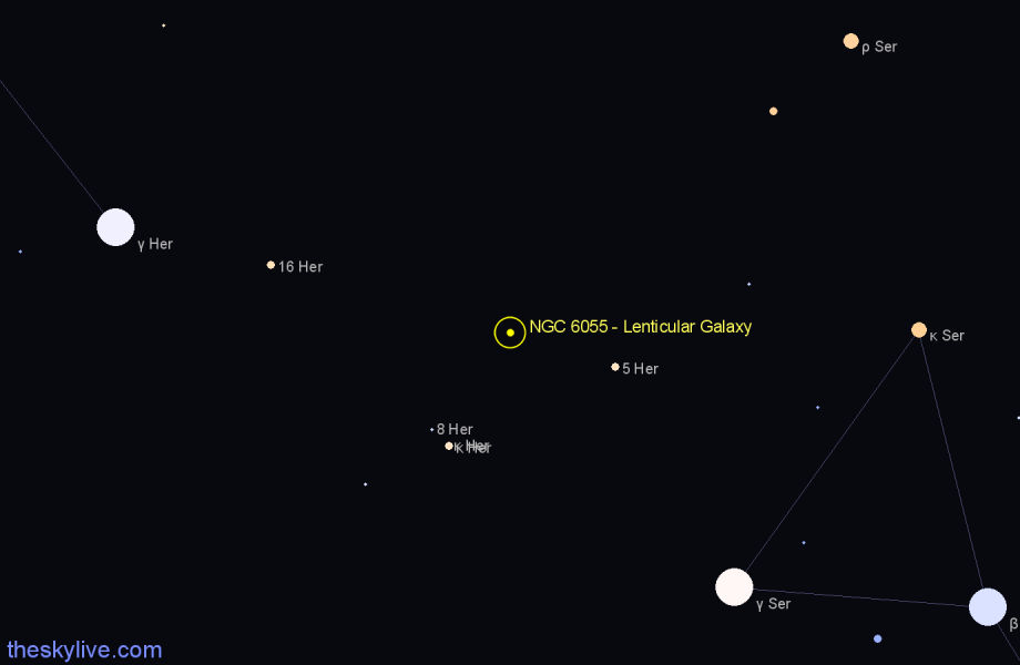 Finder chart NGC 6055 - Lenticular Galaxy in Hercules star
