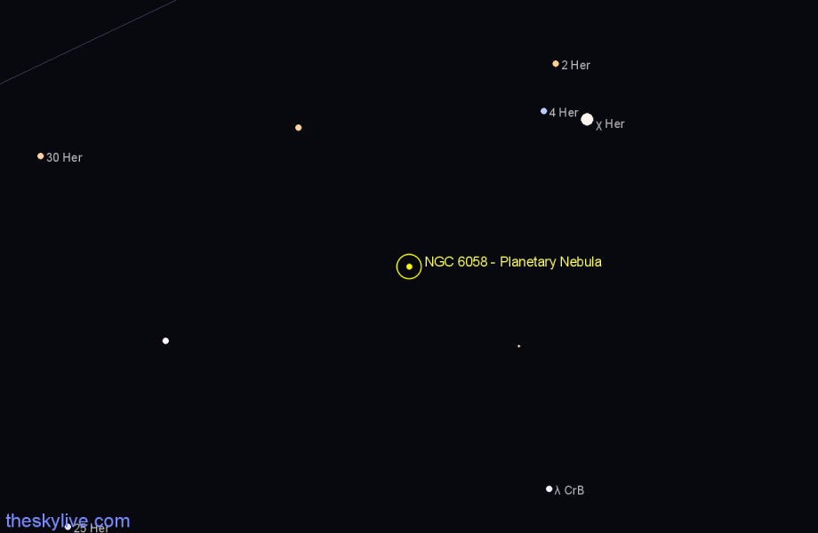 Finder chart NGC 6058 - Planetary Nebula in Hercules star