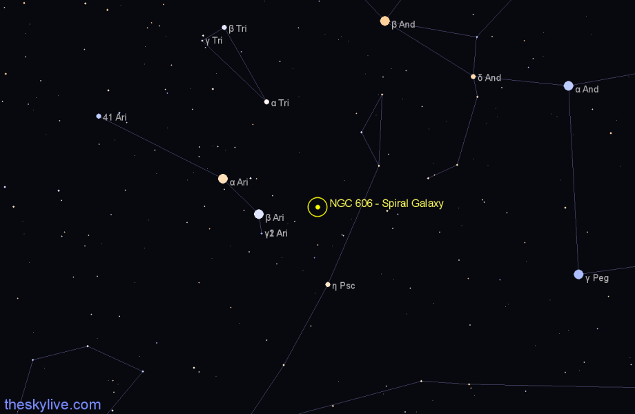 Finder chart NGC 606 - Spiral Galaxy in Pisces star