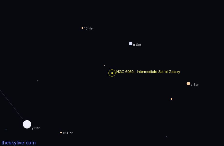 Finder chart NGC 6060 - Intermediate Spiral Galaxy in Hercules star