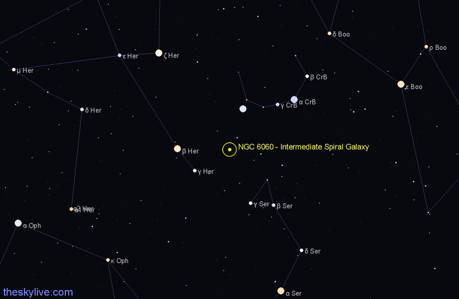 Finder chart NGC 6060 - Intermediate Spiral Galaxy in Hercules star