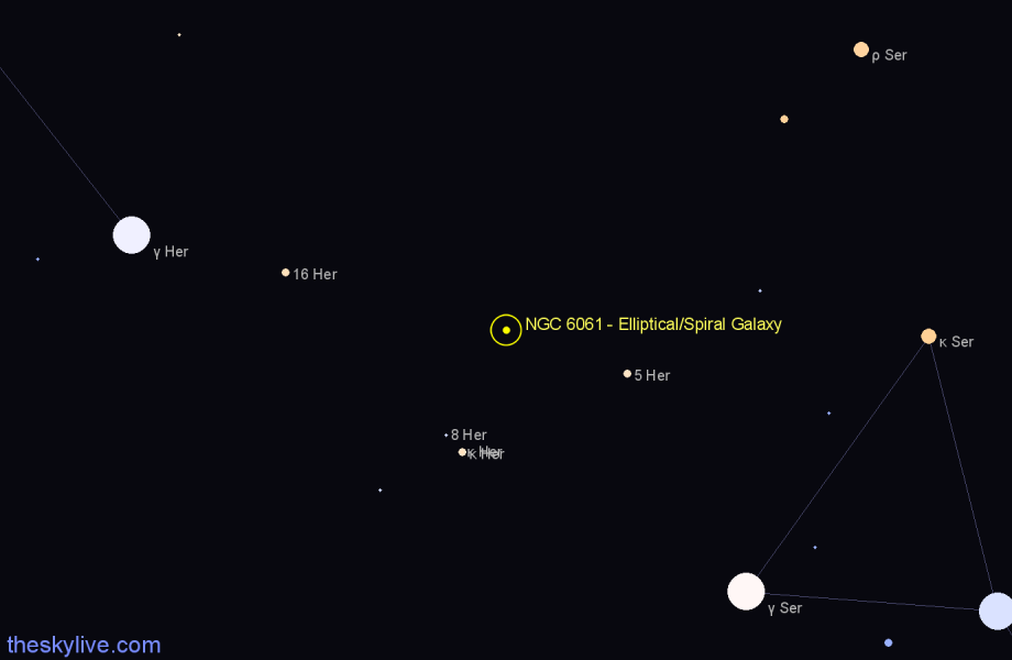 Finder chart NGC 6061 - Elliptical/Spiral Galaxy in Hercules star