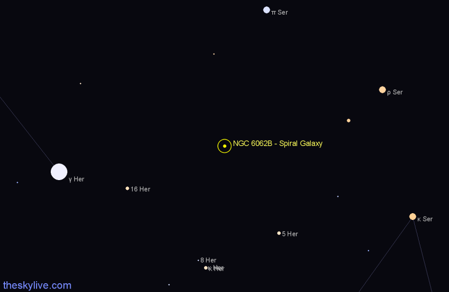 Finder chart NGC 6062B - Spiral Galaxy in Hercules star