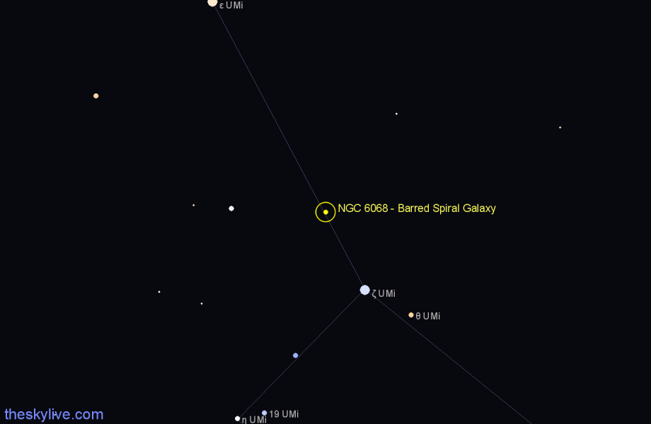 Finder chart NGC 6068 - Barred Spiral Galaxy in Ursa Minor star