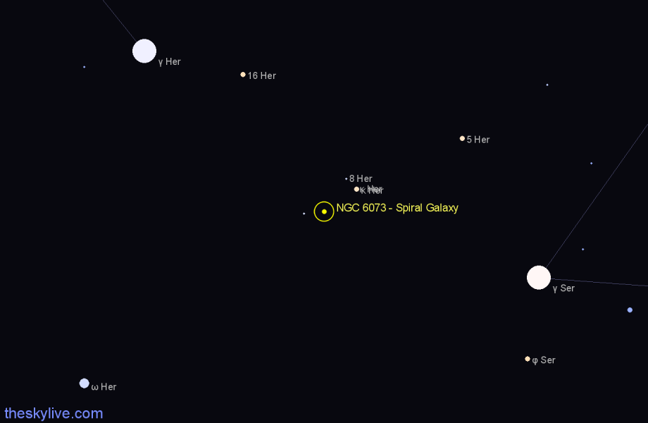 Finder chart NGC 6073 - Spiral Galaxy in Hercules star