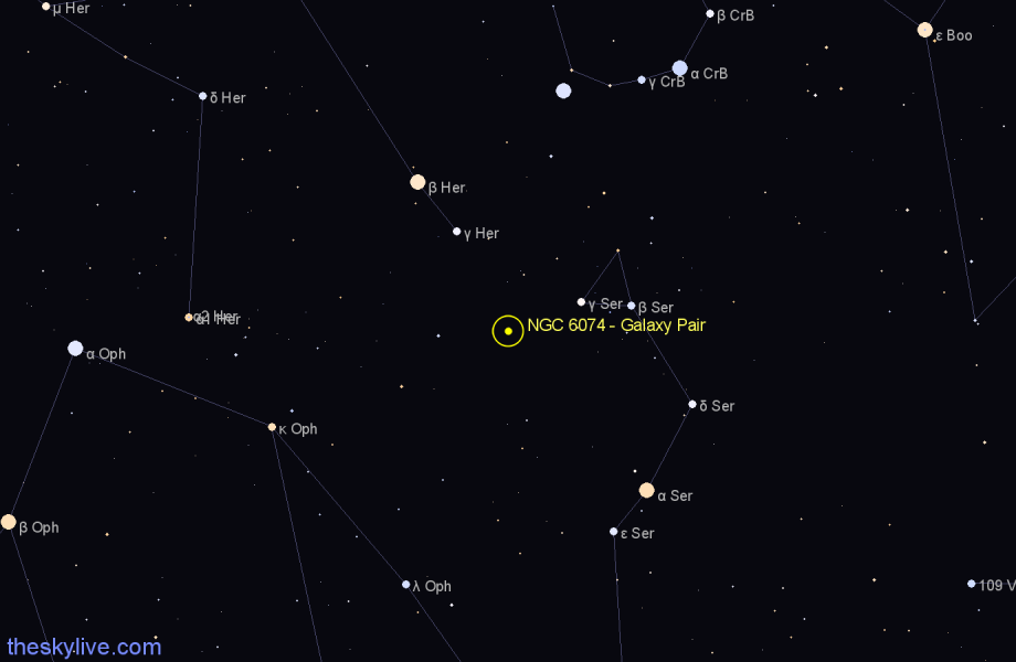 Finder chart NGC 6074 - Galaxy Pair in Hercules star