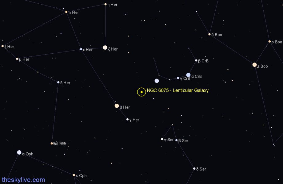 Finder chart NGC 6075 - Lenticular Galaxy in Hercules star