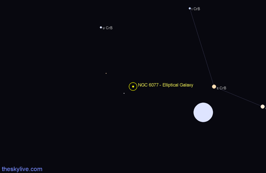 Finder chart NGC 6077 - Elliptical Galaxy in Corona Borealis star