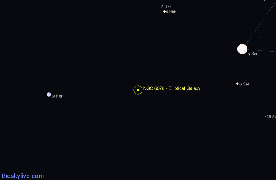 Finder chart NGC 6078 - Elliptical Galaxy in Hercules star