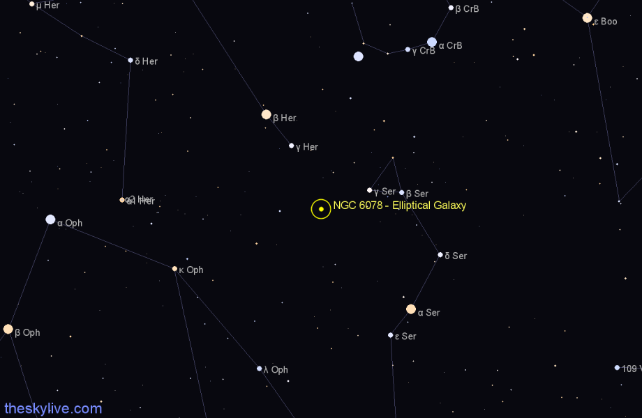 Finder chart NGC 6078 - Elliptical Galaxy in Hercules star