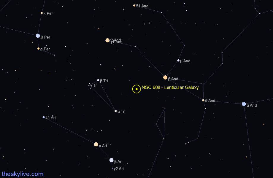 Finder chart NGC 608 - Lenticular Galaxy in Triangulum star