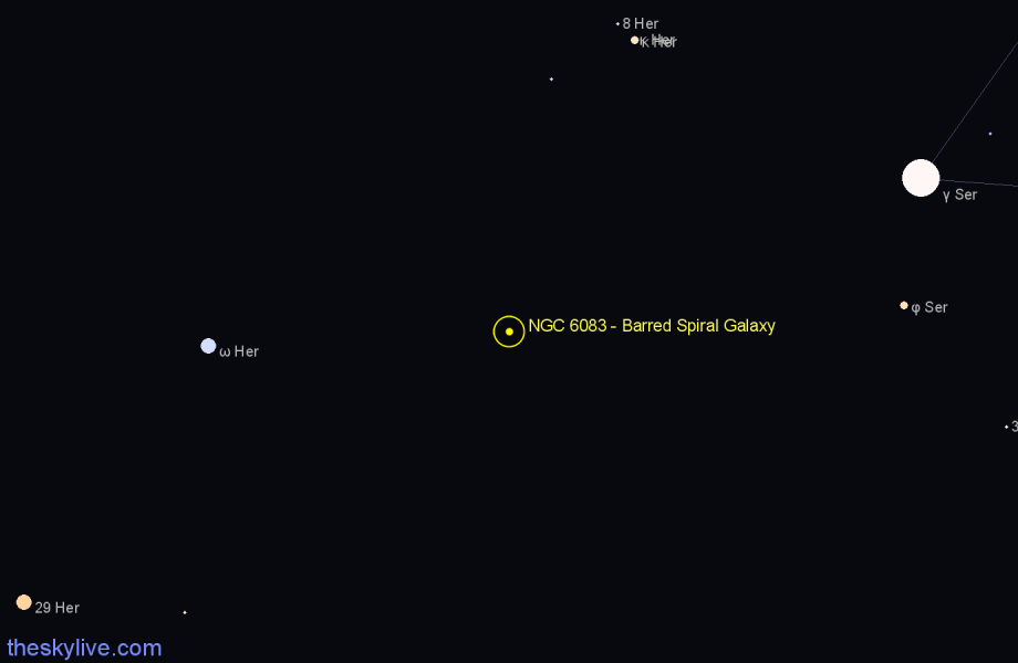 Finder chart NGC 6083 - Barred Spiral Galaxy in Hercules star