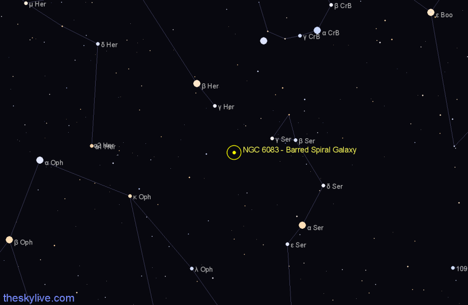 Finder chart NGC 6083 - Barred Spiral Galaxy in Hercules star