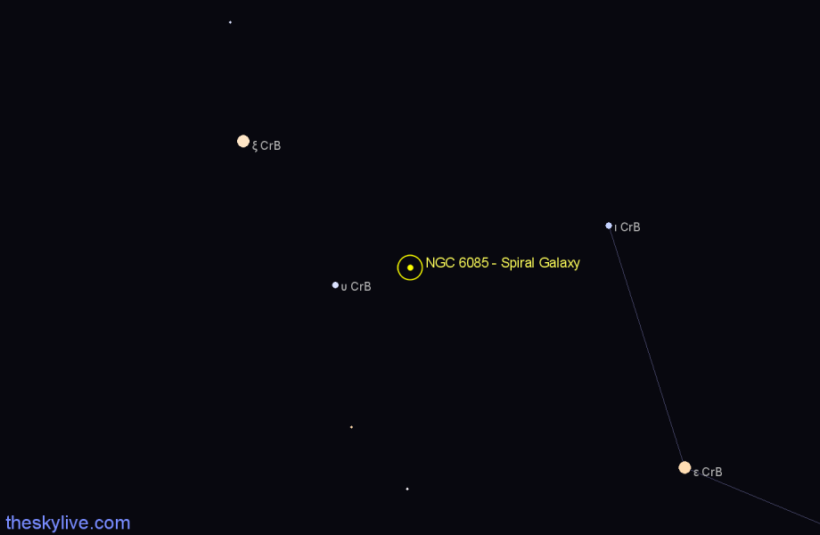 Finder chart NGC 6085 - Spiral Galaxy in Corona Borealis star