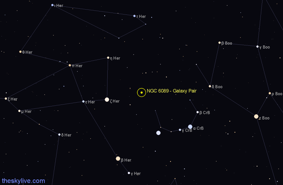 Finder chart NGC 6089 - Galaxy Pair in Corona Borealis star