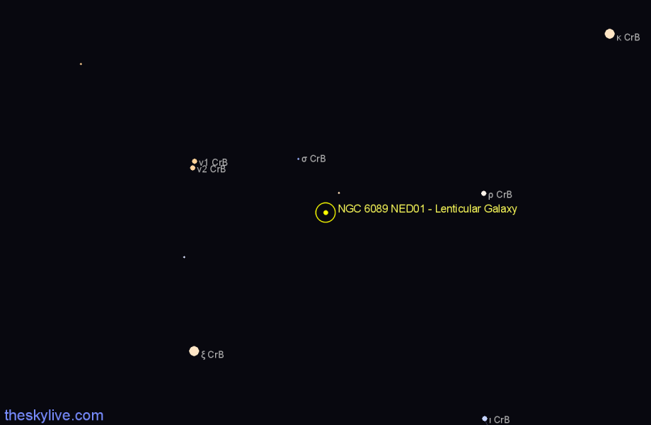 Finder chart NGC 6089 NED01 - Lenticular Galaxy in Corona Borealis star