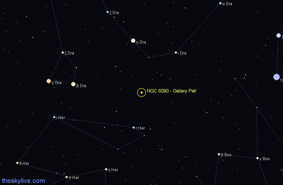 Finder chart NGC 6090 - Galaxy Pair in Draco star