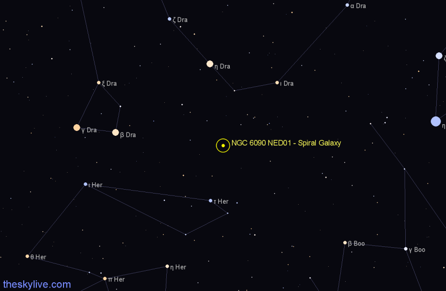 Finder chart NGC 6090 NED01 - Spiral Galaxy in Draco star